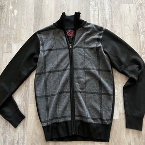 Yoki Men's Charcoal and Black Zip-Up Sweater